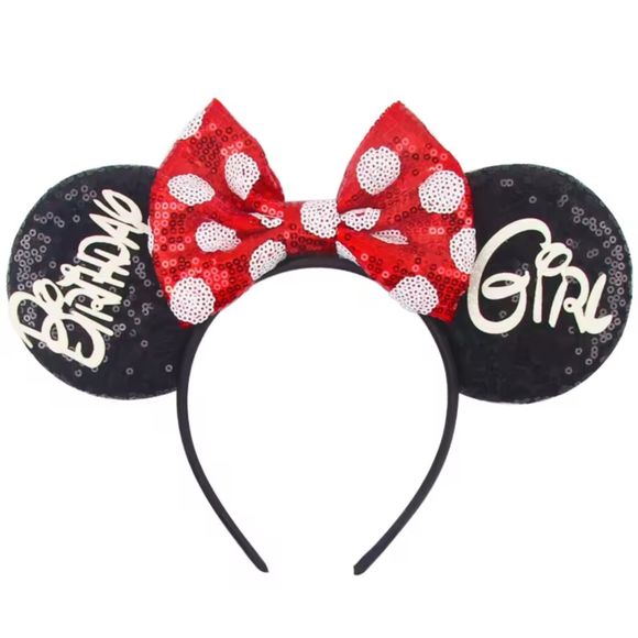 Handmade Classic Minnie Ears – Birthday Girl Celebration Headband Red Polka Dots - Picture 1 of 3